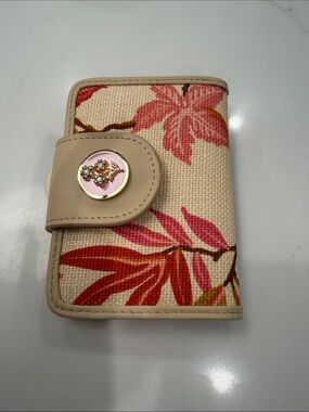 Spartina 449 Beige Floral Canvas Card Wallet with Pink Zip